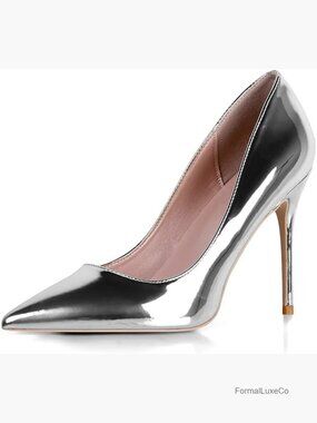 Silver Pointed Toe Stiletto Pumps, 4 Inch Heels, Slip Resistant Wedding Party
